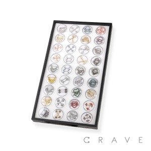 36 PAIRS OF ASSORTED 316L SURGICAL STEEL NIPPLE BAR GEM JAR TRAY SET